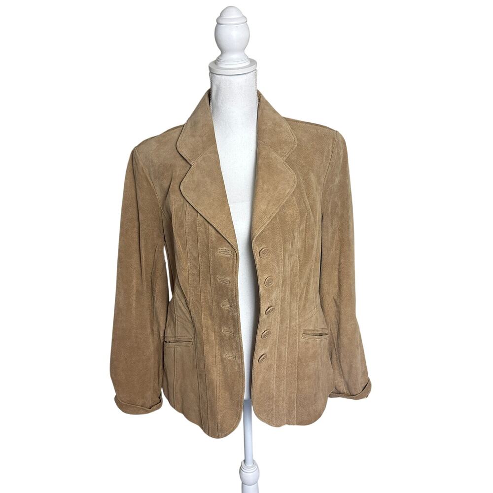 Vintage Mark Alan Tan Suede Jacket Button Front Tailored Minimalist L‎ Neutral